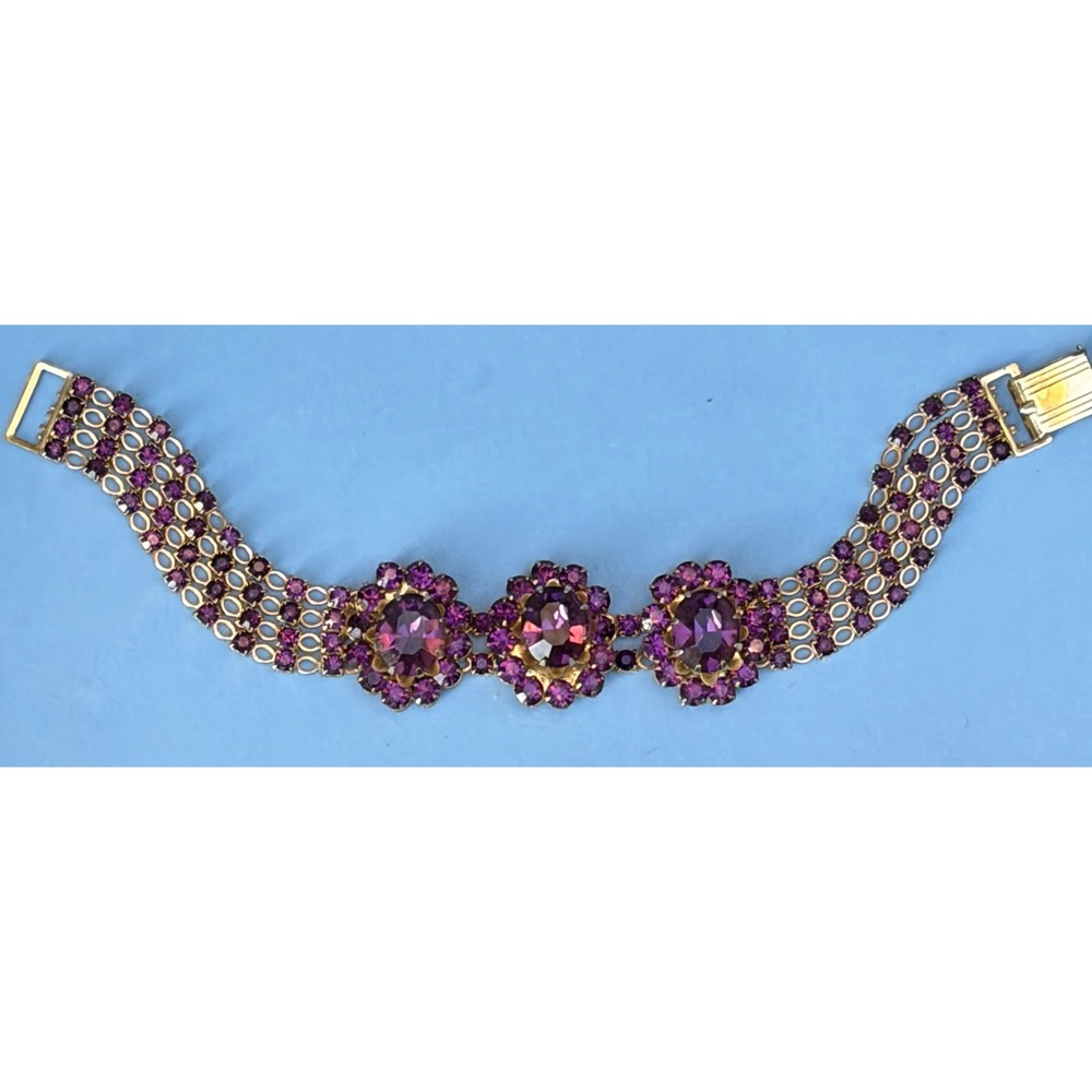 Vintage‎ Purple Rhinestone Cluster Multi Strand Bracelet GORGEOUS!!